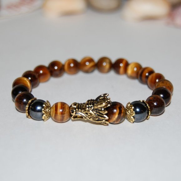 Tiger Eye Bracelet,Dragon Bracelet,Tiger Eye Dragon Bracelet,Men,Women - Picture 2 of 3
